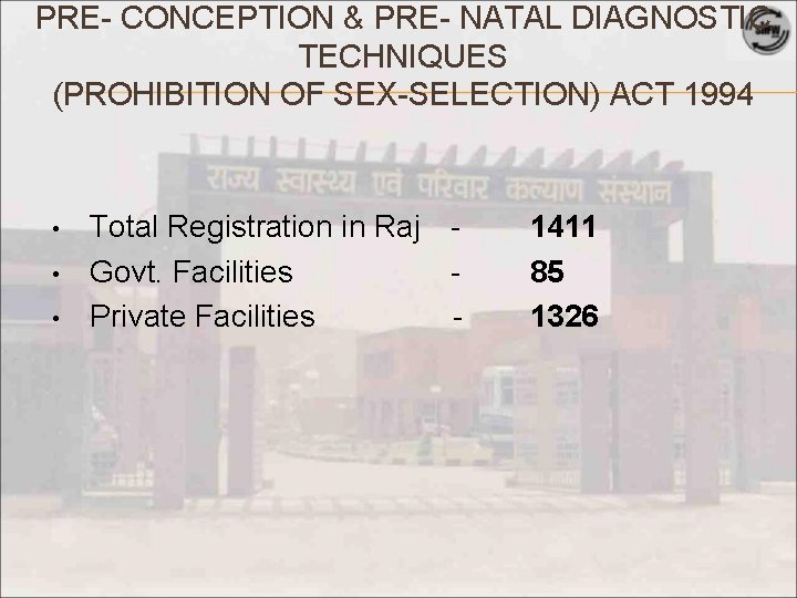 PRE- CONCEPTION & PRE- NATAL DIAGNOSTIC TECHNIQUES (PROHIBITION OF SEX-SELECTION) ACT 1994 • •