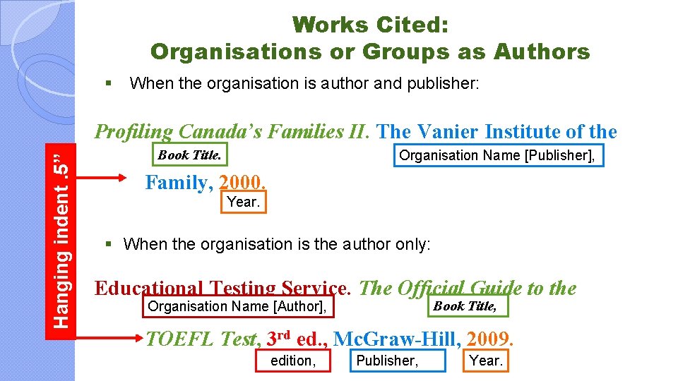 Works Cited: Organisations or Groups as Authors § When the organisation is author and