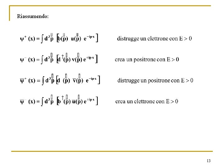Riassumendo: † † 13 Riassumendo: † † 13
