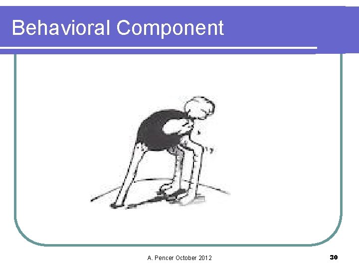 Behavioral Component A. Pencer October 2012 30 
