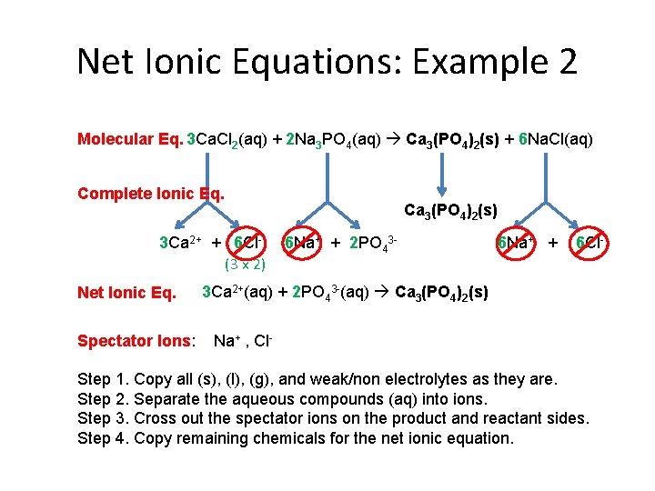 Net Ionic Equations: Example 2 Molecular Eq. 3 Ca. Cl 2(aq) + 2 Na