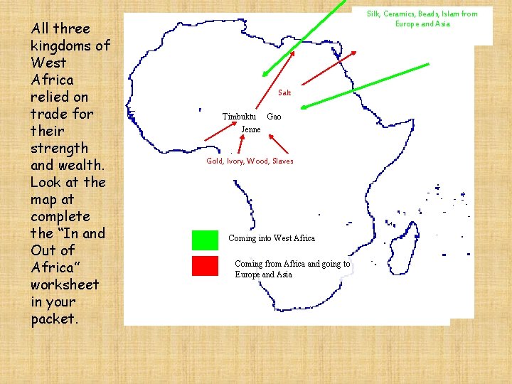 All three kingdoms of West Africa relied on trade for their strength and wealth.