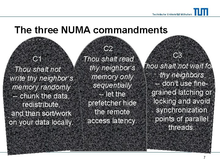 Technische Universität München The three NUMA commandments C 1 Thou shalt not write thy