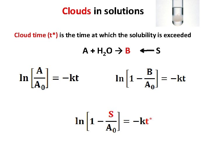 Clouds in solutions Cloud time (t*) is the time at which the solubility is
