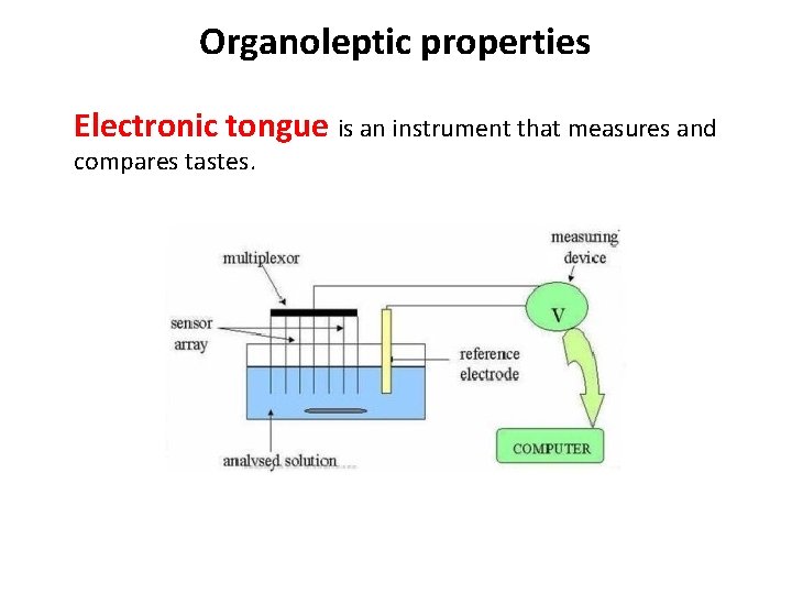Organoleptic properties Electronic tongue is an instrument that measures and compares tastes. 