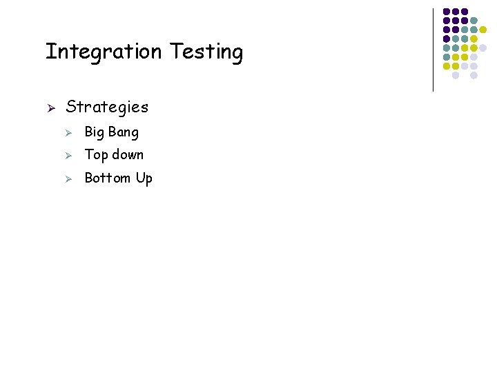 Integration Testing Ø 3 Strategies Ø Big Bang Ø Top down Ø Bottom Up