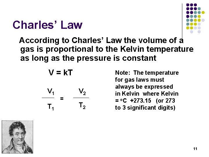Charles’ Law According to Charles’ Law the volume of a gas is proportional to