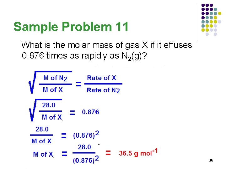 Sample Problem 11 What is the molar mass of gas X if it effuses