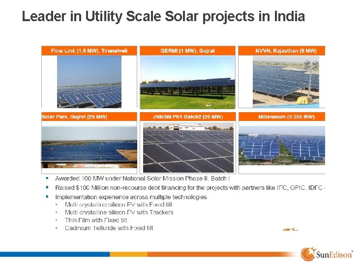 Leader in Utility Scale Solar projects in India 