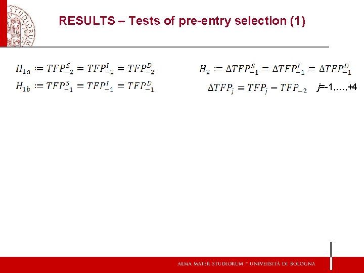 RESULTS – Tests of pre-entry selection (1) j=-1, …, +4 