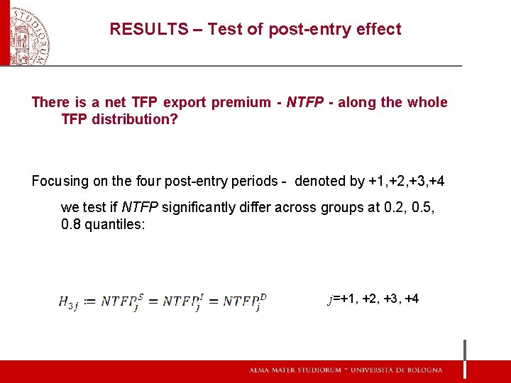 RESULTS – Test of post-entry effect There is a net TFP export premium -