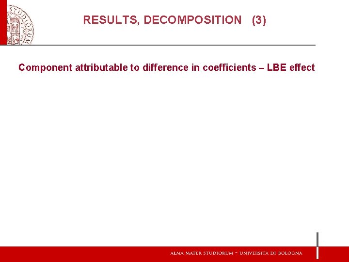 RESULTS, DECOMPOSITION (3) Component attributable to difference in coefficients – LBE effect 