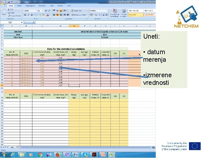 Uneti: • datum merenja • izmerene vrednosti Uneti: • datum merenja • izmerene vrednosti