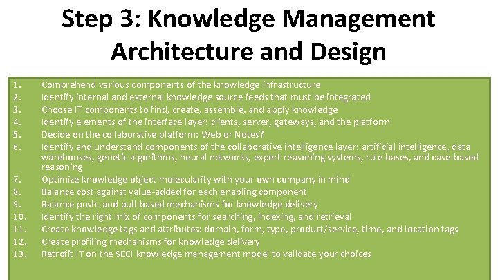 Step 3: Knowledge Management Architecture and Design 1. 2. 3. 4. 5. 6. 7.