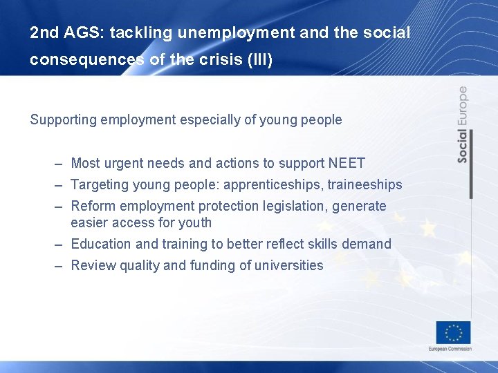 2 nd AGS: tackling unemployment and the social consequences of the crisis (III) Supporting