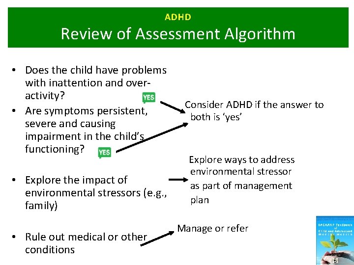 ADHD Review of Assessment Algorithm • Does the child have problems with inattention and