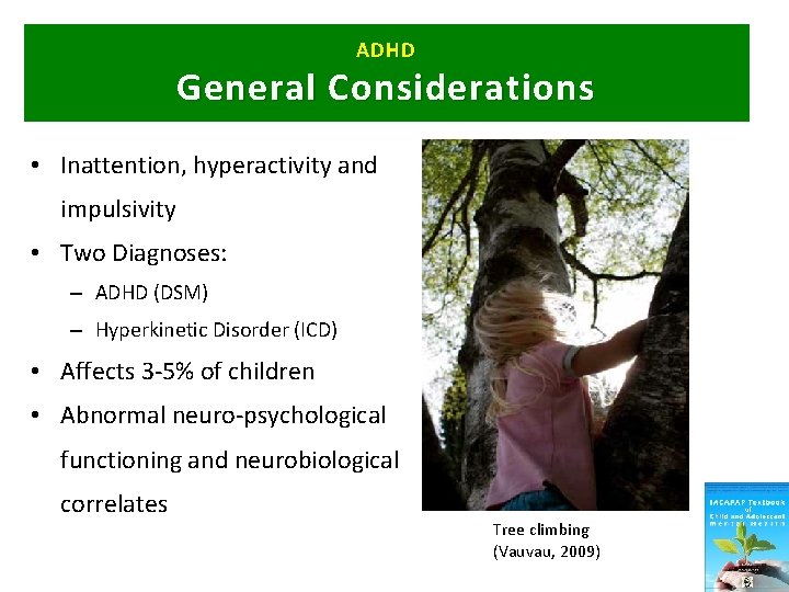 ADHD General C onsiderations • Inattention, hyperactivity and impulsivity • Two Diagnoses: – ADHD