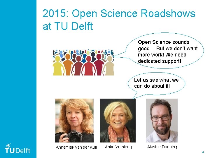2015: Open Science Roadshows at TU Delft Open Science sounds good… But we don’t