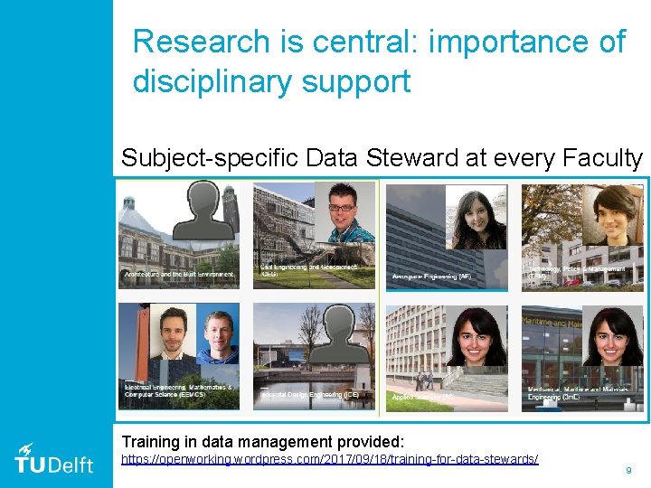 Research is central: importance of disciplinary support Subject-specific Data Steward at every Faculty Training