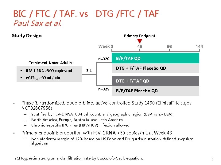 BIC / FTC / TAF. vs DTG /FTC / TAF Paul Sax et al.