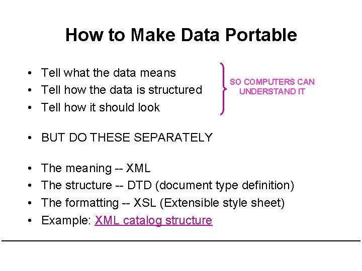 How to Make Data Portable • Tell what the data means • Tell how