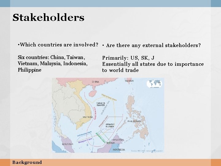 Stakeholders • Which countries are involved? • Are there any external stakeholders? Six countries: