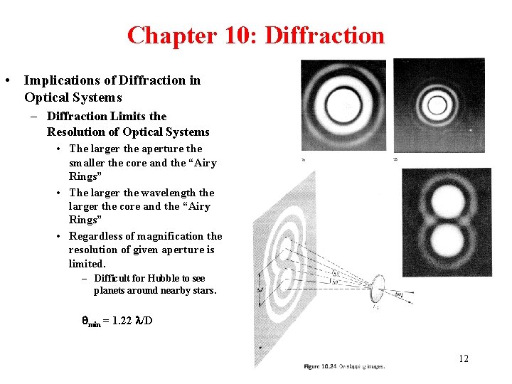 Chapter 10: Diffraction • Implications of Diffraction in Optical Systems – Diffraction Limits the