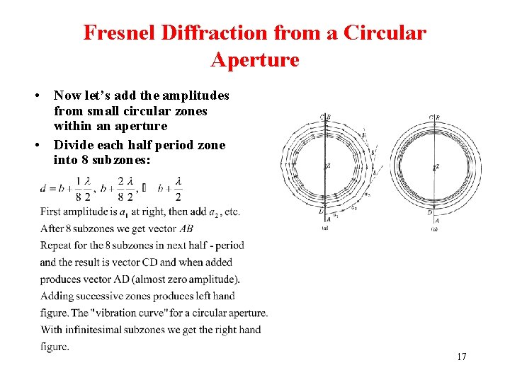Fresnel Diffraction from a Circular Aperture • Now let’s add the amplitudes from small