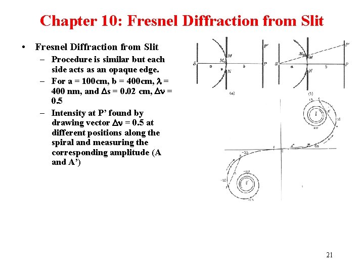 Chapter 10: Fresnel Diffraction from Slit • Fresnel Diffraction from Slit – Procedure is