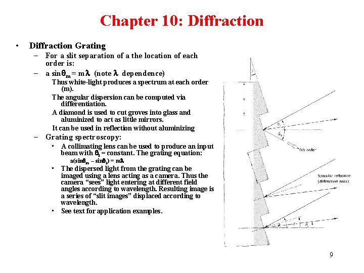 Chapter 10: Diffraction • Diffraction Grating – For a slit separation of a the