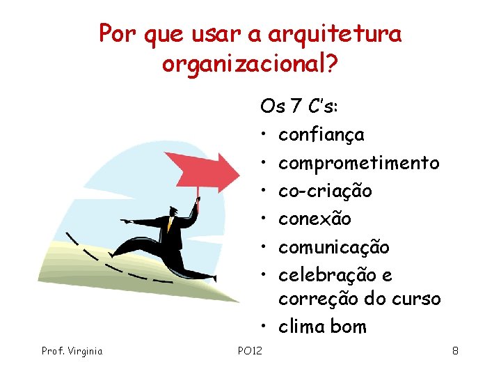 Por que usar a arquitetura organizacional? Os 7 C’s: • confiança • comprometimento •