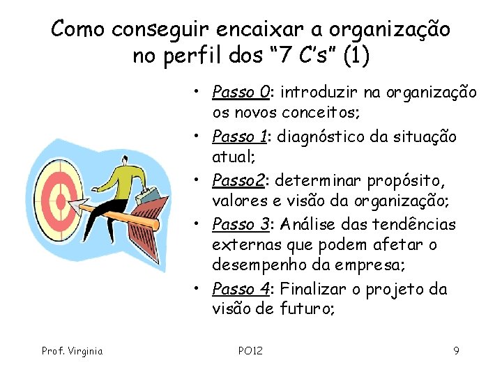 Como conseguir encaixar a organização no perfil dos “ 7 C’s” (1) • Passo