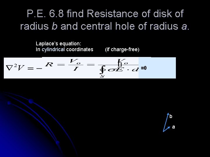 P. E. 6. 8 find Resistance of disk of radius b and central hole