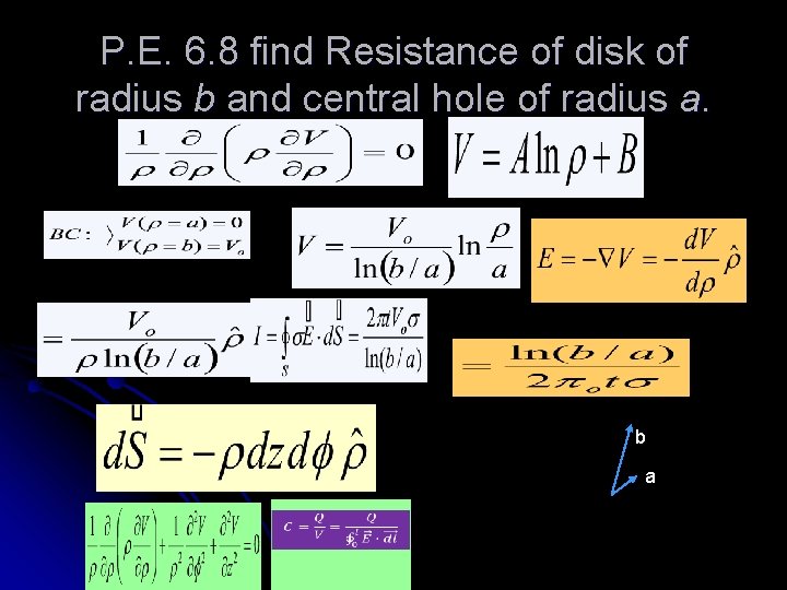 P. E. 6. 8 find Resistance of disk of radius b and central hole