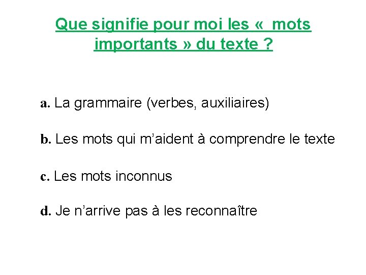Que signifie pour moi les « mots importants » du texte ? a. La