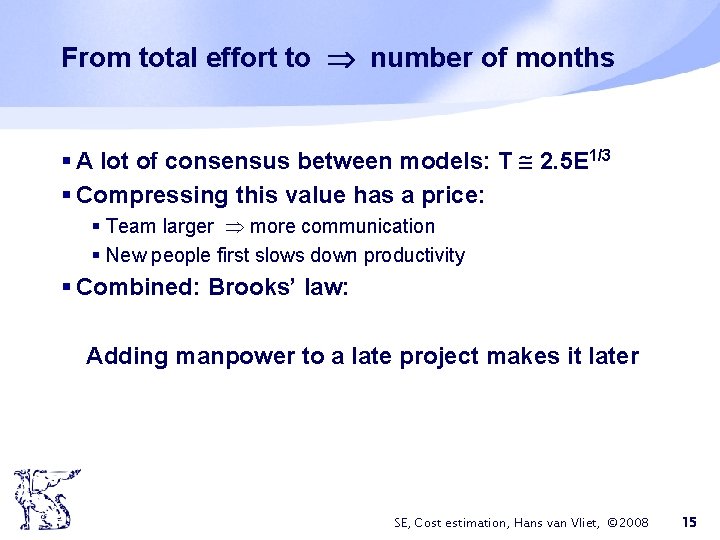 From total effort to number of months § A lot of consensus between models: