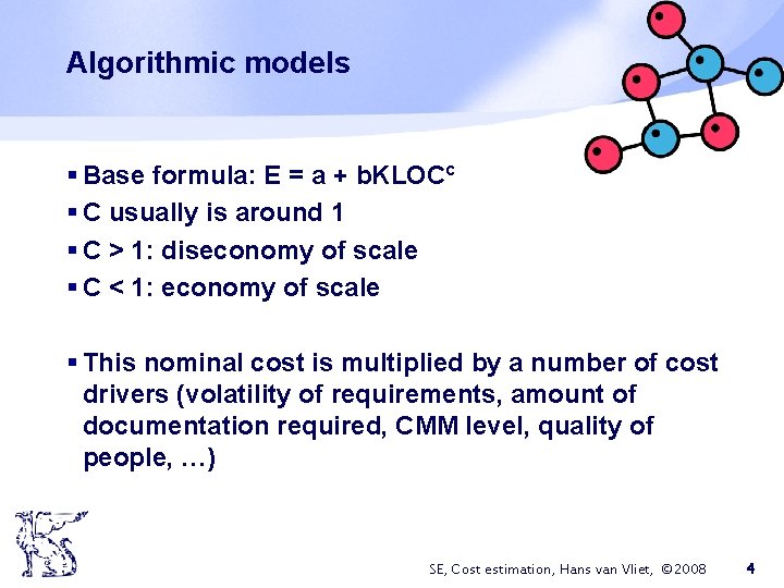 Algorithmic models § Base formula: E = a + b. KLOCc § C usually