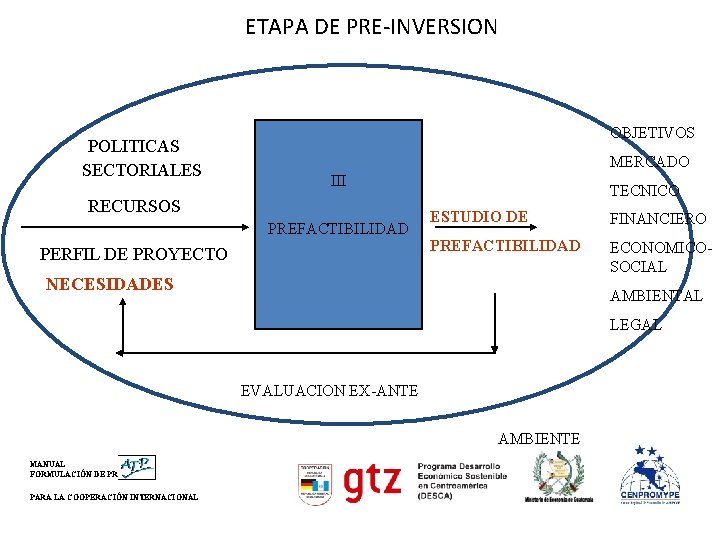 ETAPA DE PRE-INVERSION POLITICAS SECTORIALES OBJETIVOS MERCADO III RECURSOS PREFACTIBILIDAD PERFIL DE PROYECTO TECNICO