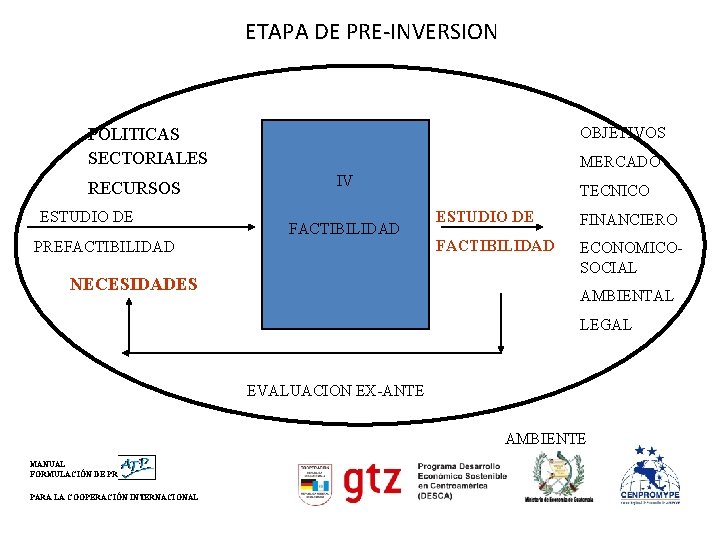 ETAPA DE PRE-INVERSION OBJETIVOS POLITICAS SECTORIALES RECURSOS ESTUDIO DE MERCADO IV FACTIBILIDAD PREFACTIBILIDAD NECESIDADES