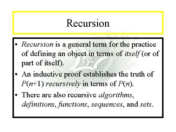 Module #14 - Recursion • Recursion is a general term for the practice of