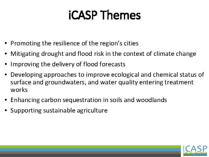 i. CASP Themes Promoting the resilience of the region’s cities Mitigating drought and flood