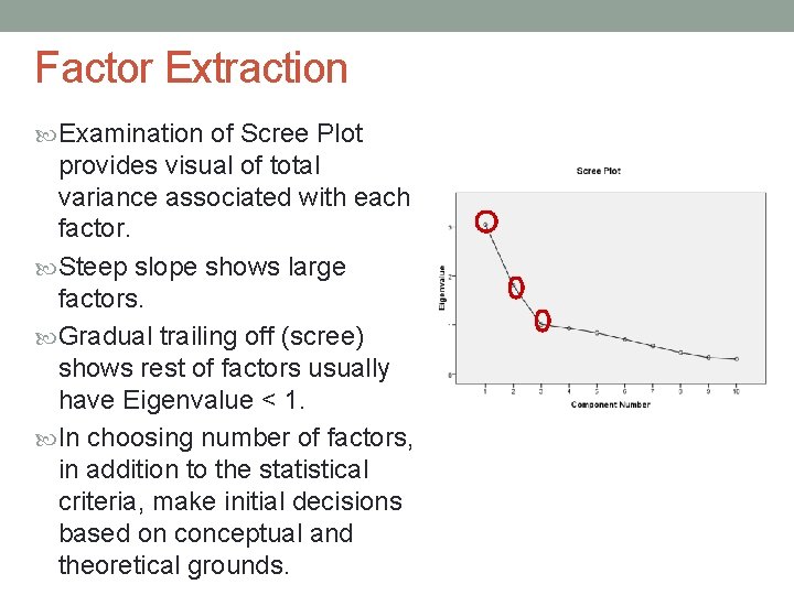 Factor Extraction Examination of Scree Plot provides visual of total variance associated with each