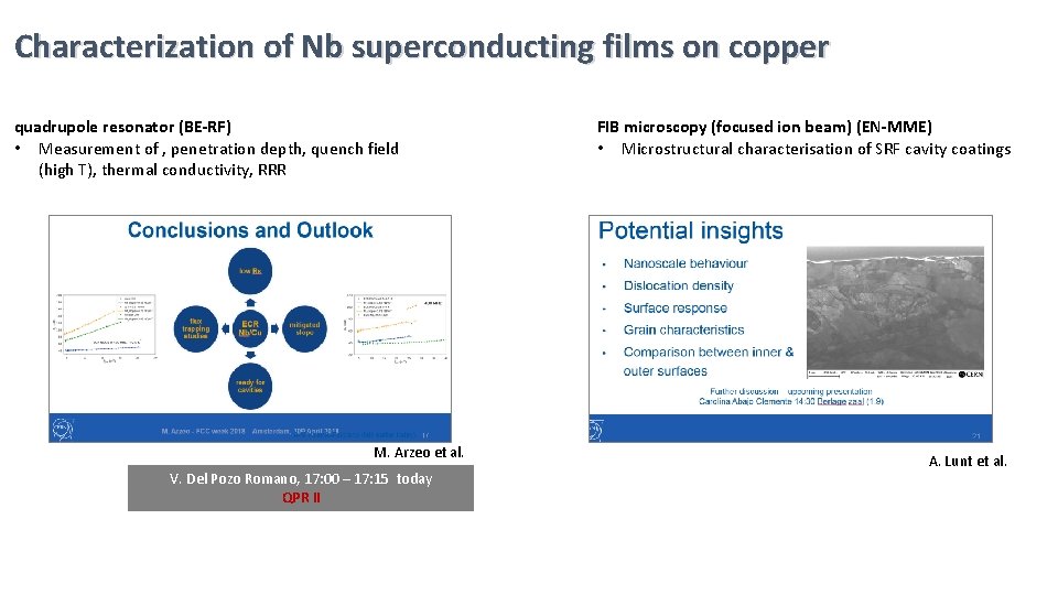 Characterization of Nb superconducting films on copper quadrupole resonator (BE-RF) • Measurement of ,