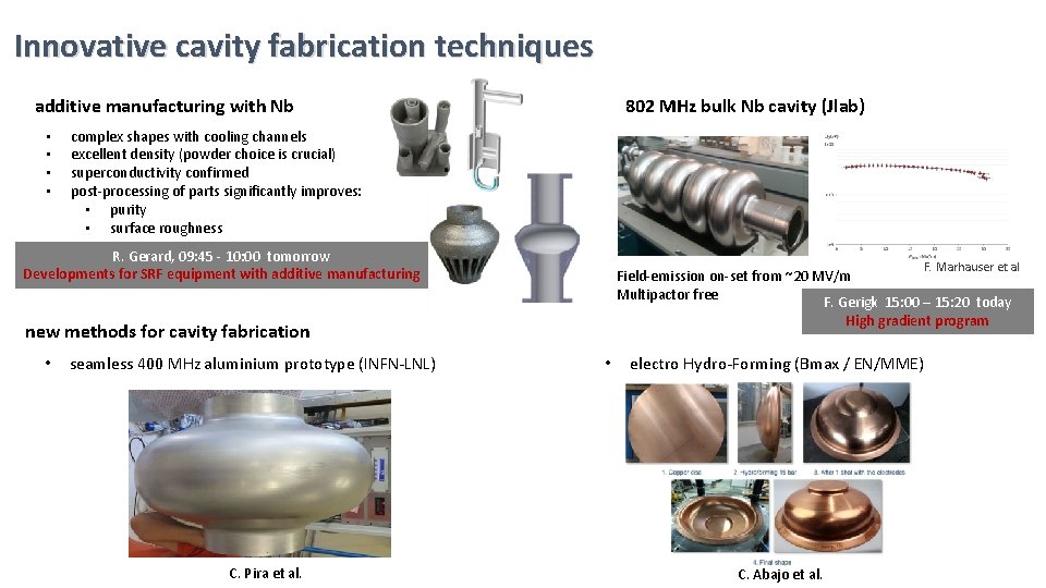 Innovative cavity fabrication techniques additive manufacturing with Nb • • 802 MHz bulk Nb