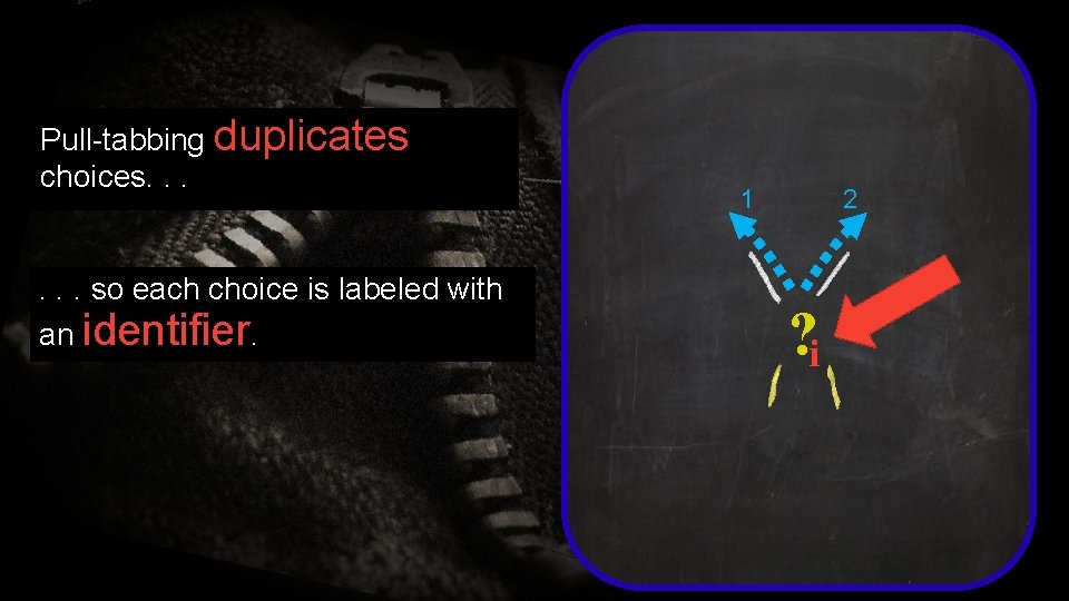 Pull-tabbing duplicates choices. . . so each choice is labeled with an identifier. 1