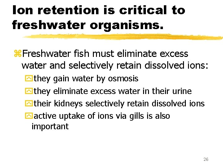 Ion retention is critical to freshwater organisms. z. Freshwater fish must eliminate excess water