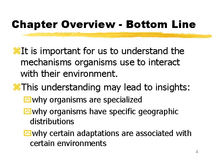 Chapter Overview - Bottom Line z. It is important for us to understand the