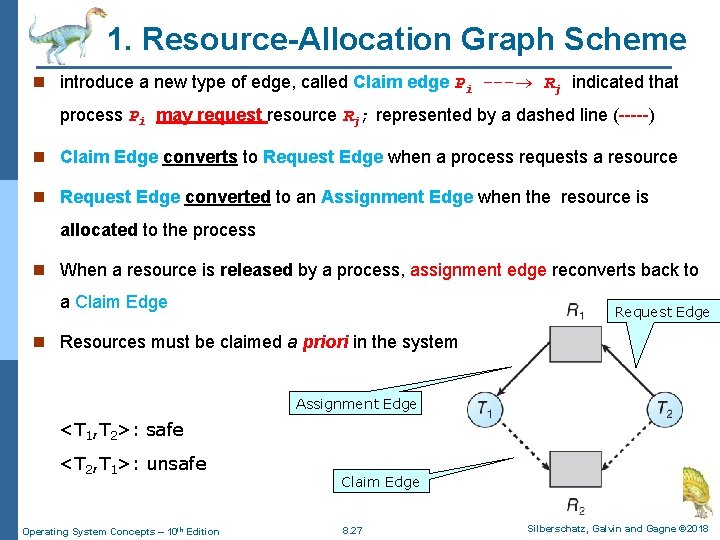 1. Resource-Allocation Graph Scheme n introduce a new type of edge, called Claim edge