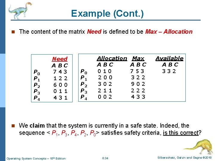 Example (Cont. ) n The content of the matrix Need is defined to be