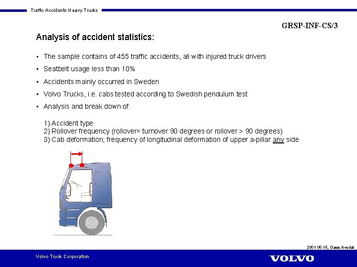 Traffic Accidents Heavy Trucks GRSP-INF-CS/3 Analysis of accident statistics: • The sample contains of